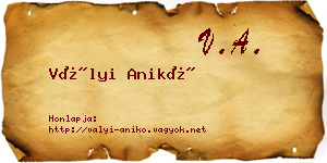 Vályi Anikó névjegykártya